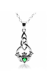 Sterling Silver Celtic Claddagh Pendant With Emerald Stone