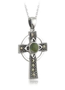 Sterling Silver Marble Marcasite Celtic Cross Pendant 