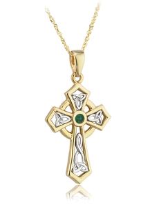 14 Carat Gold Emerald Cross Pendant