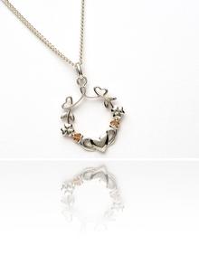 Sterling Silver Shamrock Claddagh  Heart Pendant