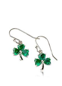 Sterling Silver Emerald Shamrock Earrings