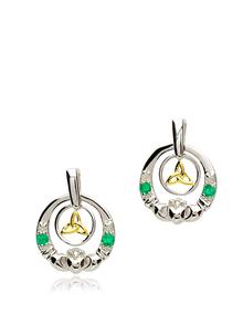 Sterling Silver Diamond Claddagh Earrings 