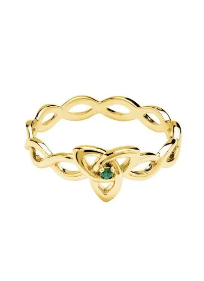 14Ct Gold Vermeil Trinity Knot Ring with Green Cubic Zirconia