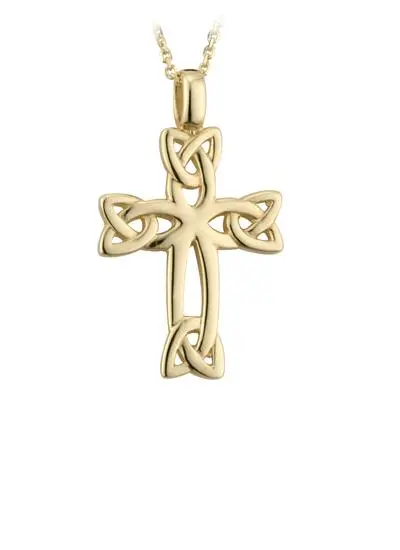 White background cut out shot of 14ct Gold Celtic Cross Trinity Knot Pendant