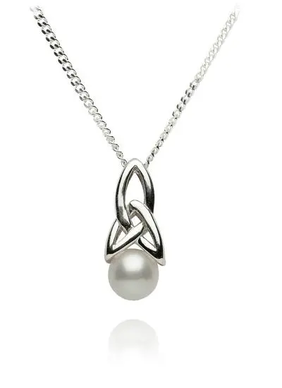 White background cutout shot of Sterling Silver Trinity Pearl Pendant