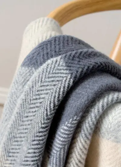 Grey & Cream Herringbone Wool Cashmere Throw