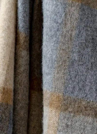 Beige & Grey Windowpane Merino Wool Throw
