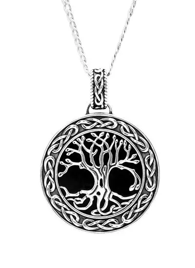 Black Onyx Sterling Silver Celtic Tree of Life Necklace