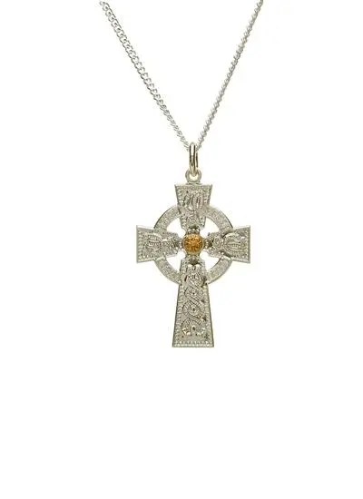 Gents' Sterling Silver & Rare Irish Gold Arda Celtic Cross