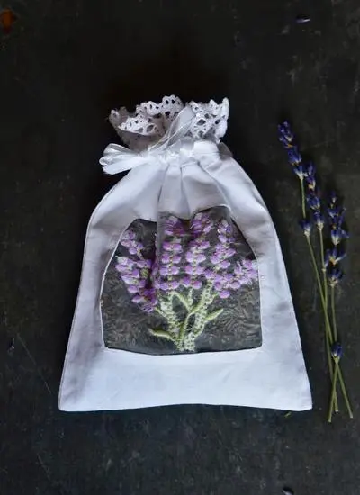 Embroidered Lavender Voile Sachet