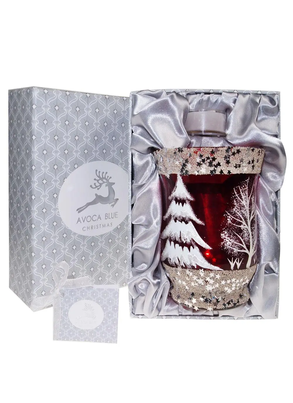 Avoca Blue Red Christmas Hurricane Votive