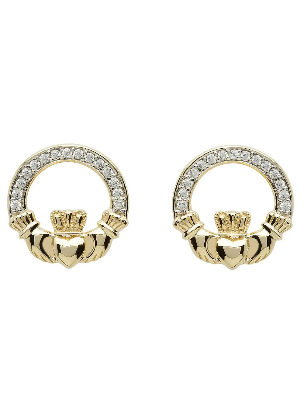 10K Gold Claddagh Pave Set Stud Earrings