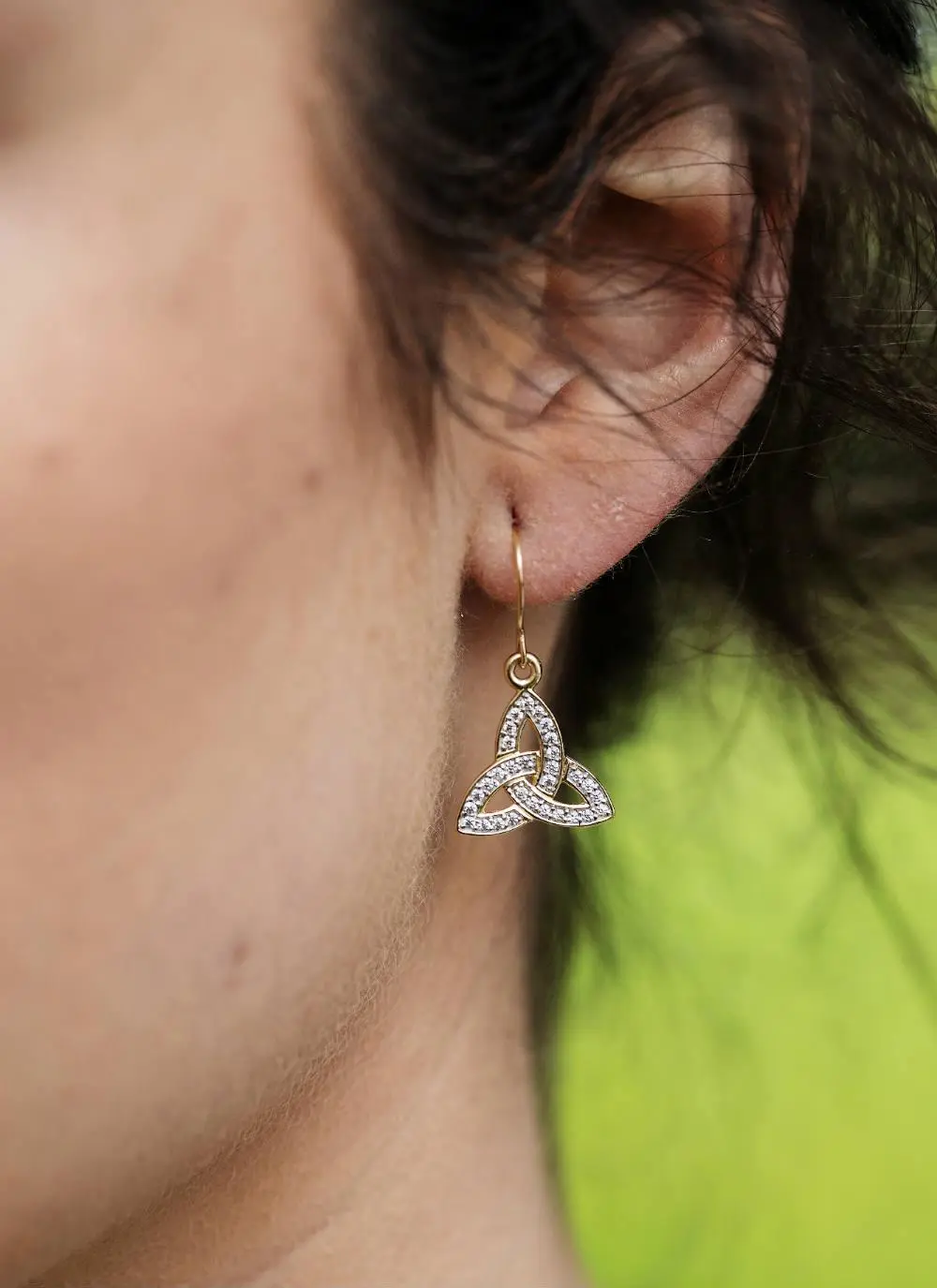 10K Gold Trinity Knot Pave Set Drop Earrings