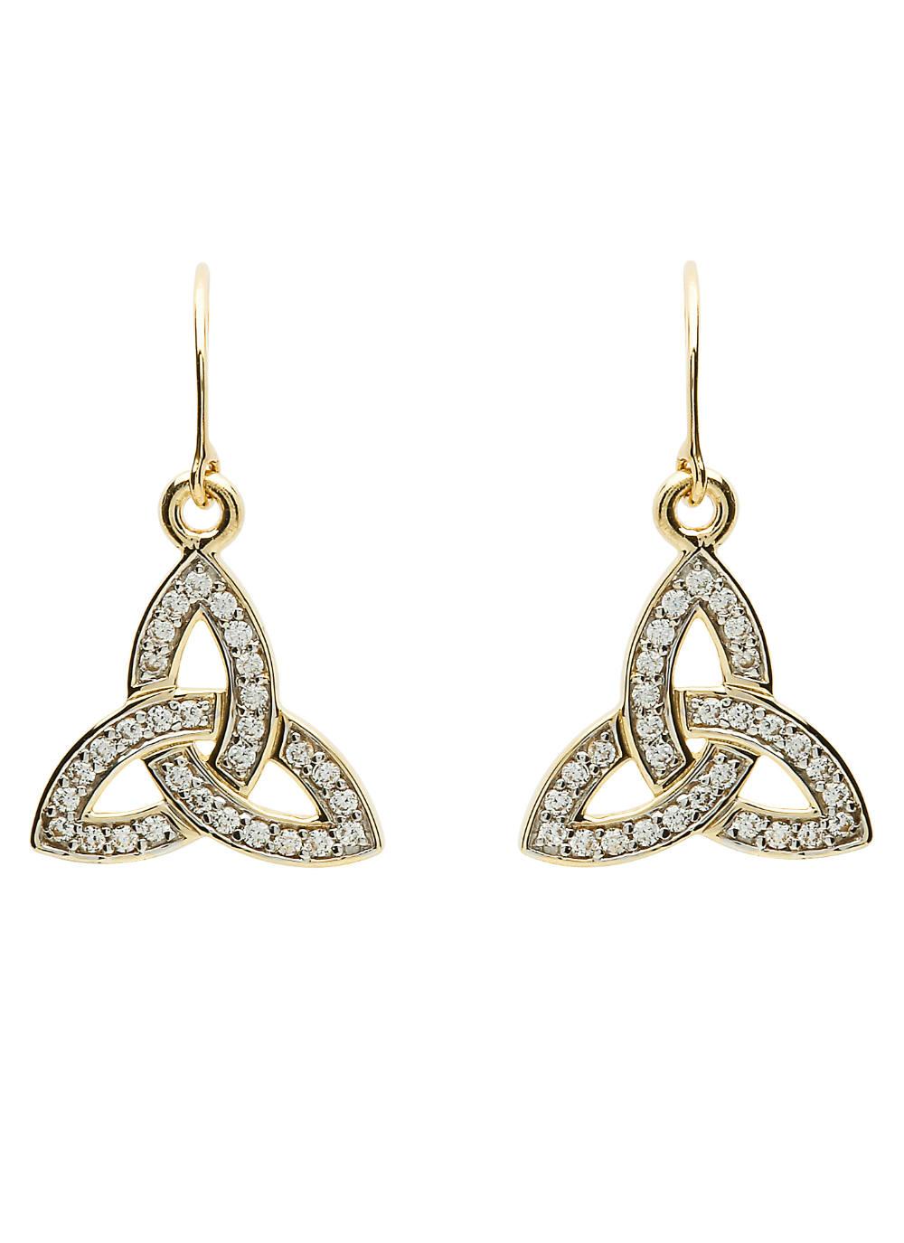 10K Gold Trinity Knot Stone Set Drop Earrings | Blarney