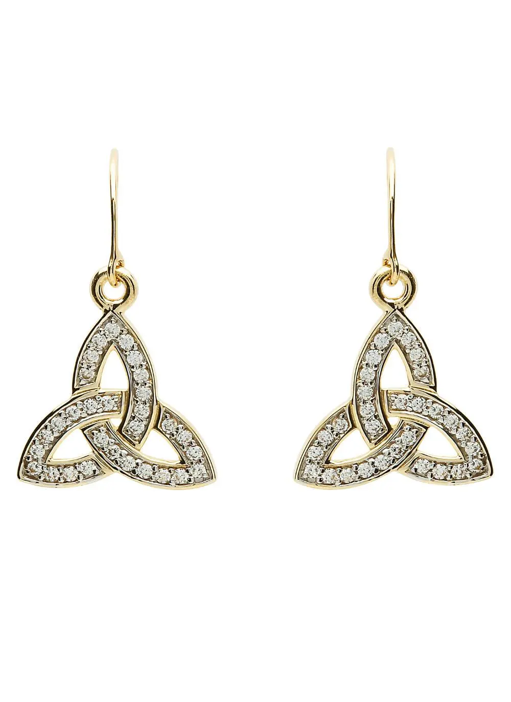 10K Gold Trinity Knot Pave Set Drop Earrings