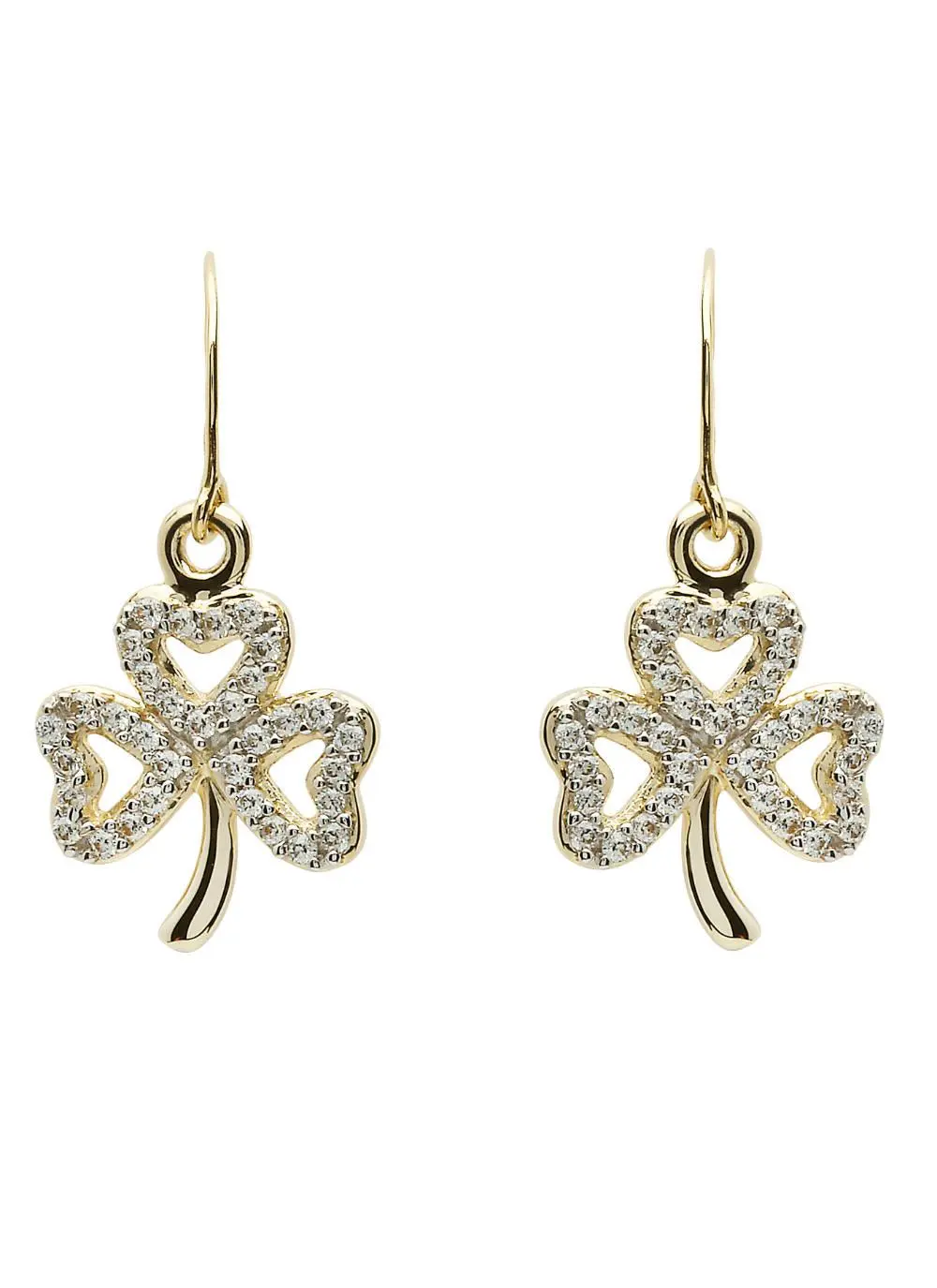 10K Gold Shamrock Stone Set Drop Earrings