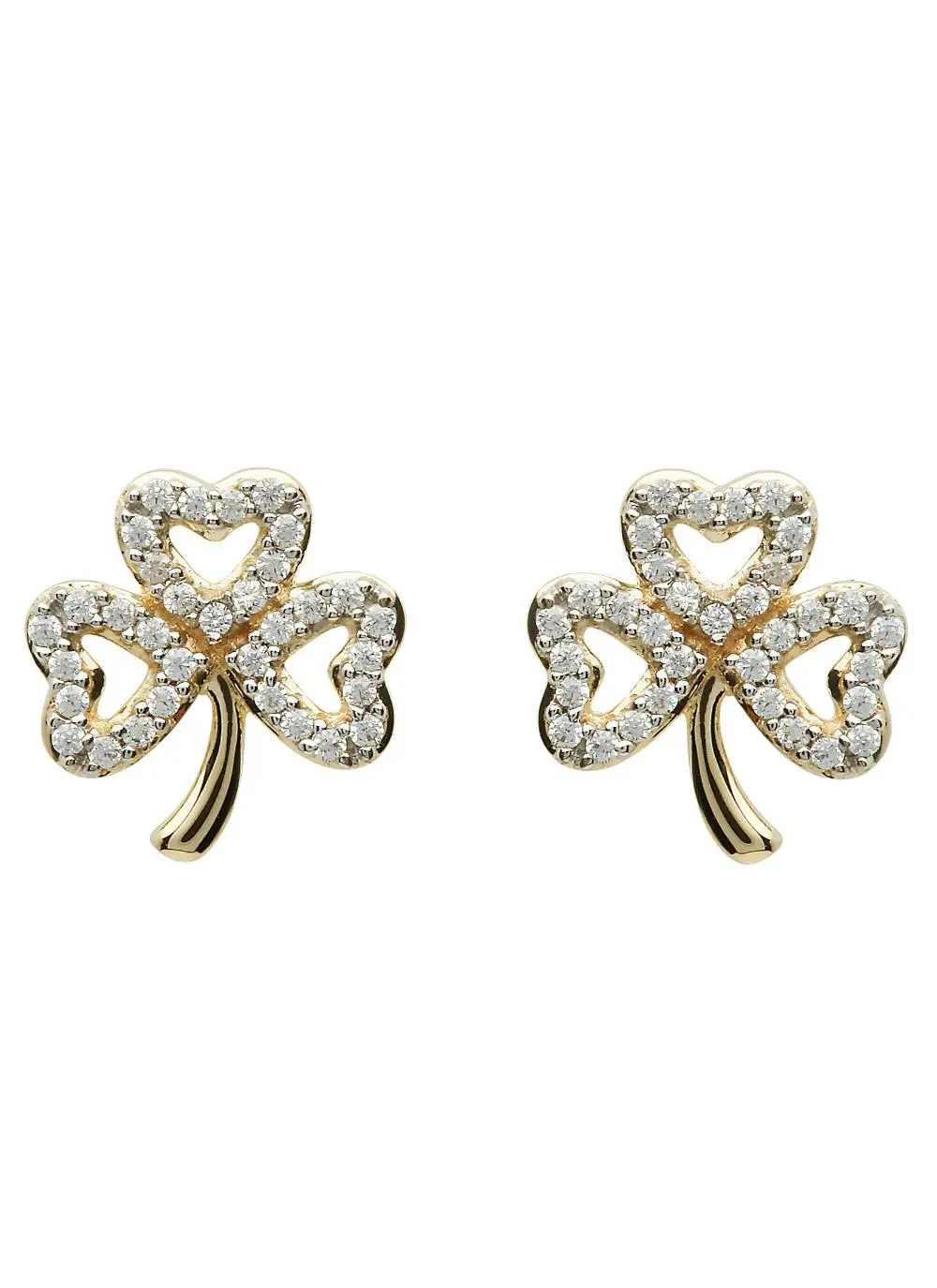 10K Gold Shamrock Stone Set Stud Earrings