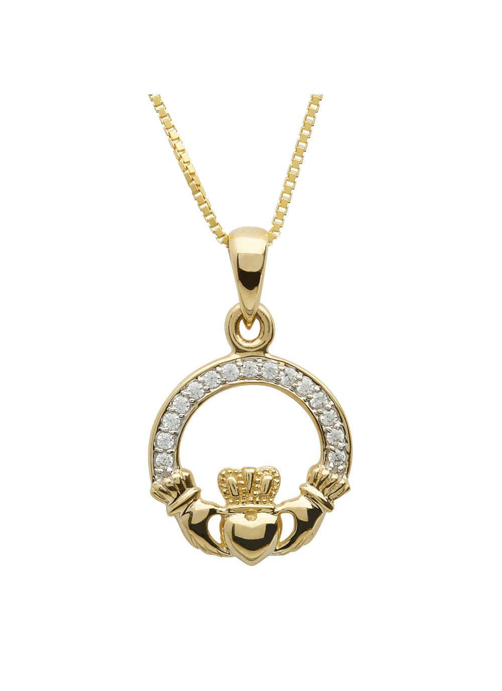 10K Gold Claddagh Pave Set Pendant 