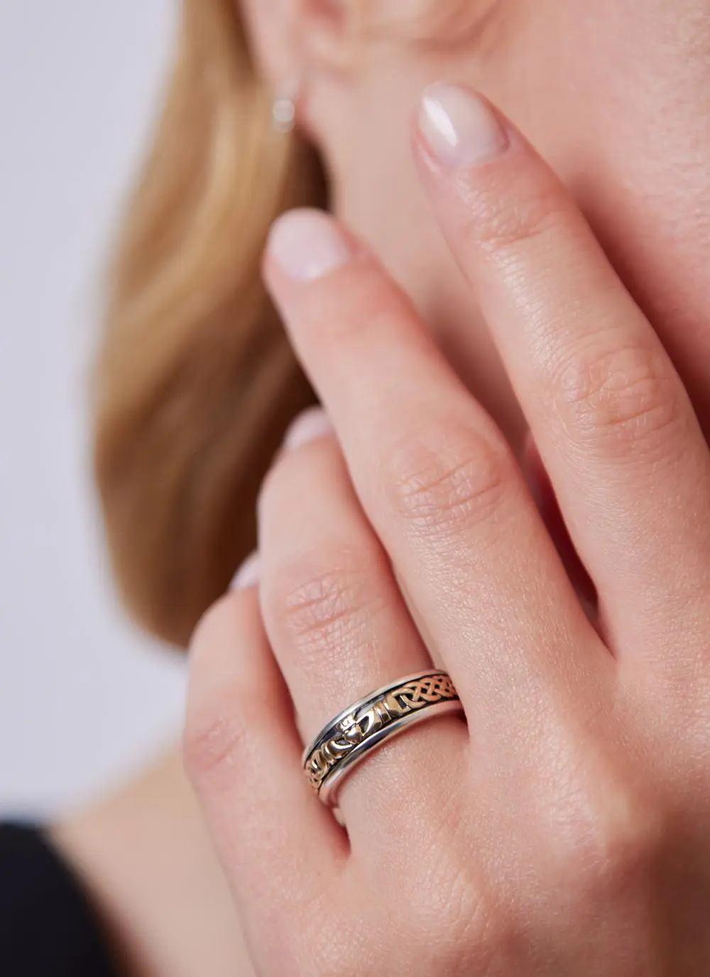 10ct Gold & Sterling Silver Celtic Claddagh Wedding Band
