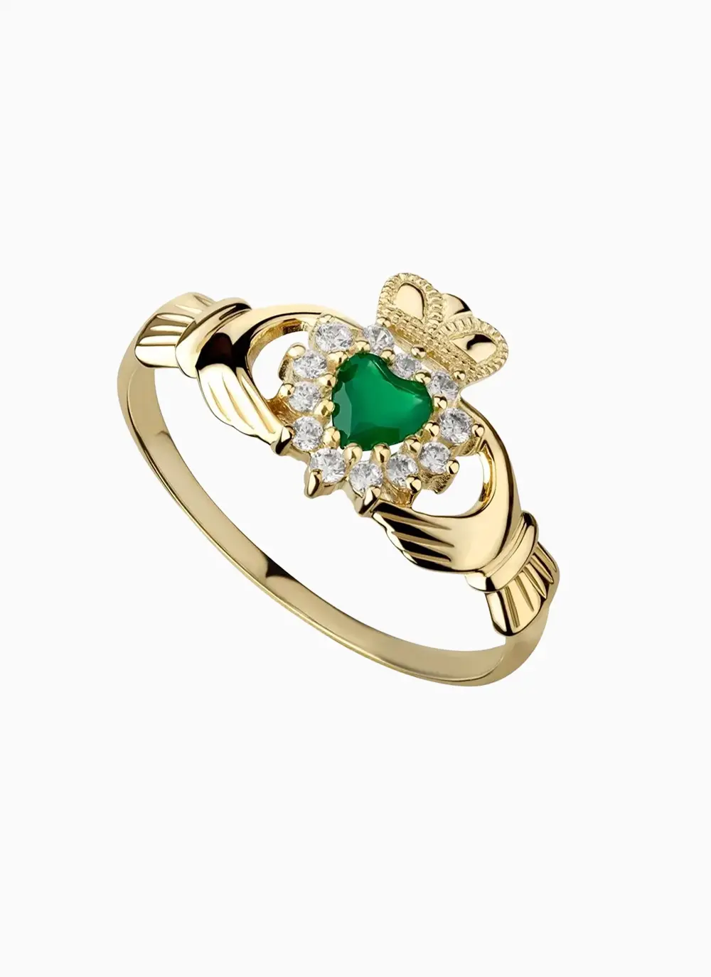 10ct Gold Green Agate Claddagh Ring