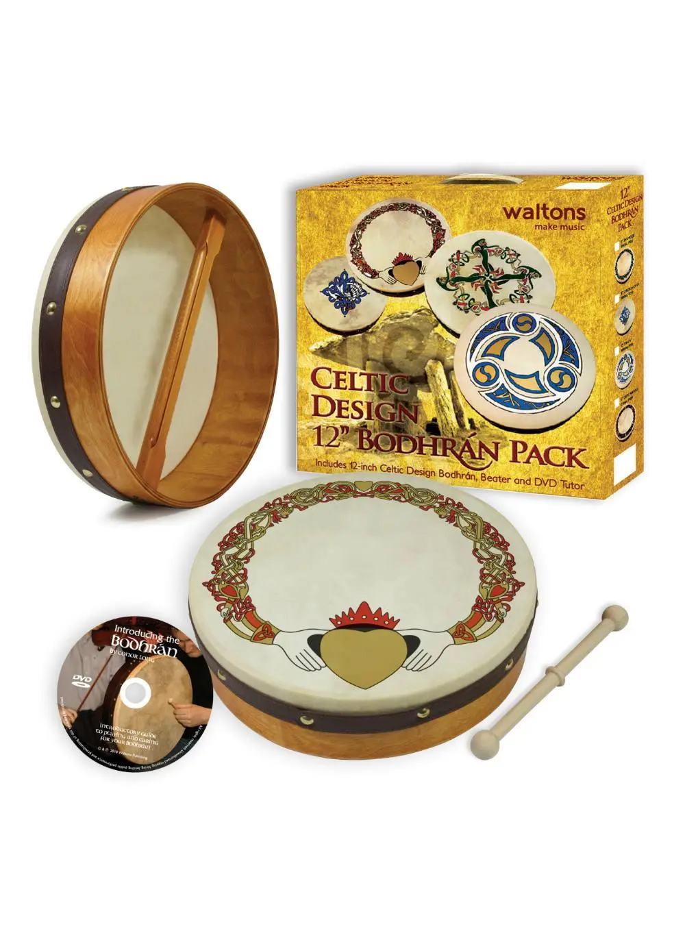 Claddagh Design 12'' Bodhran Set