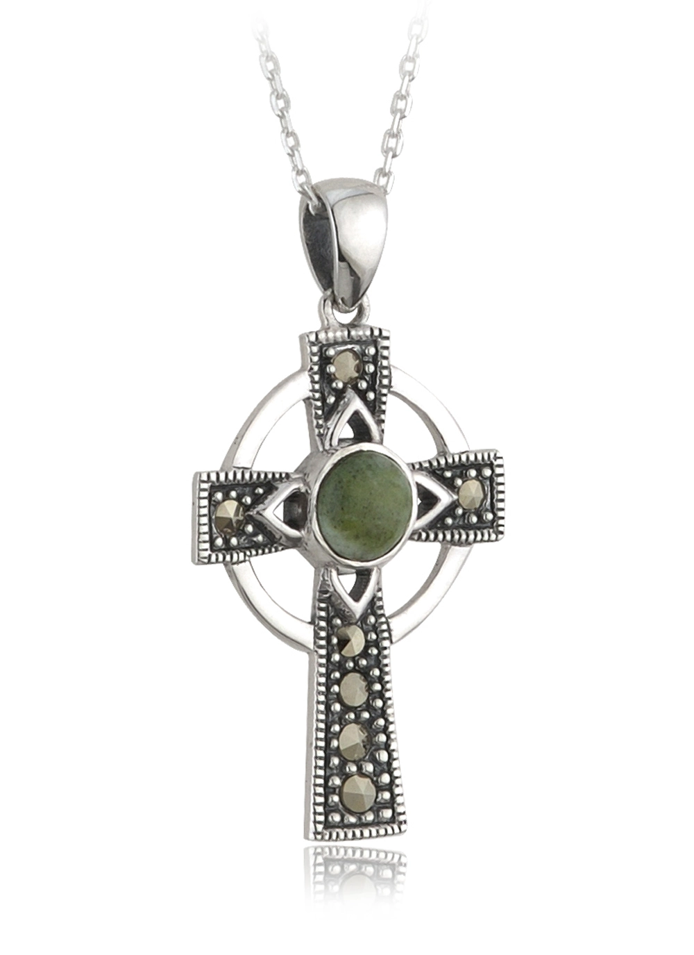Sterling Silver Marble Marcasite Celtic Cross Pendant 