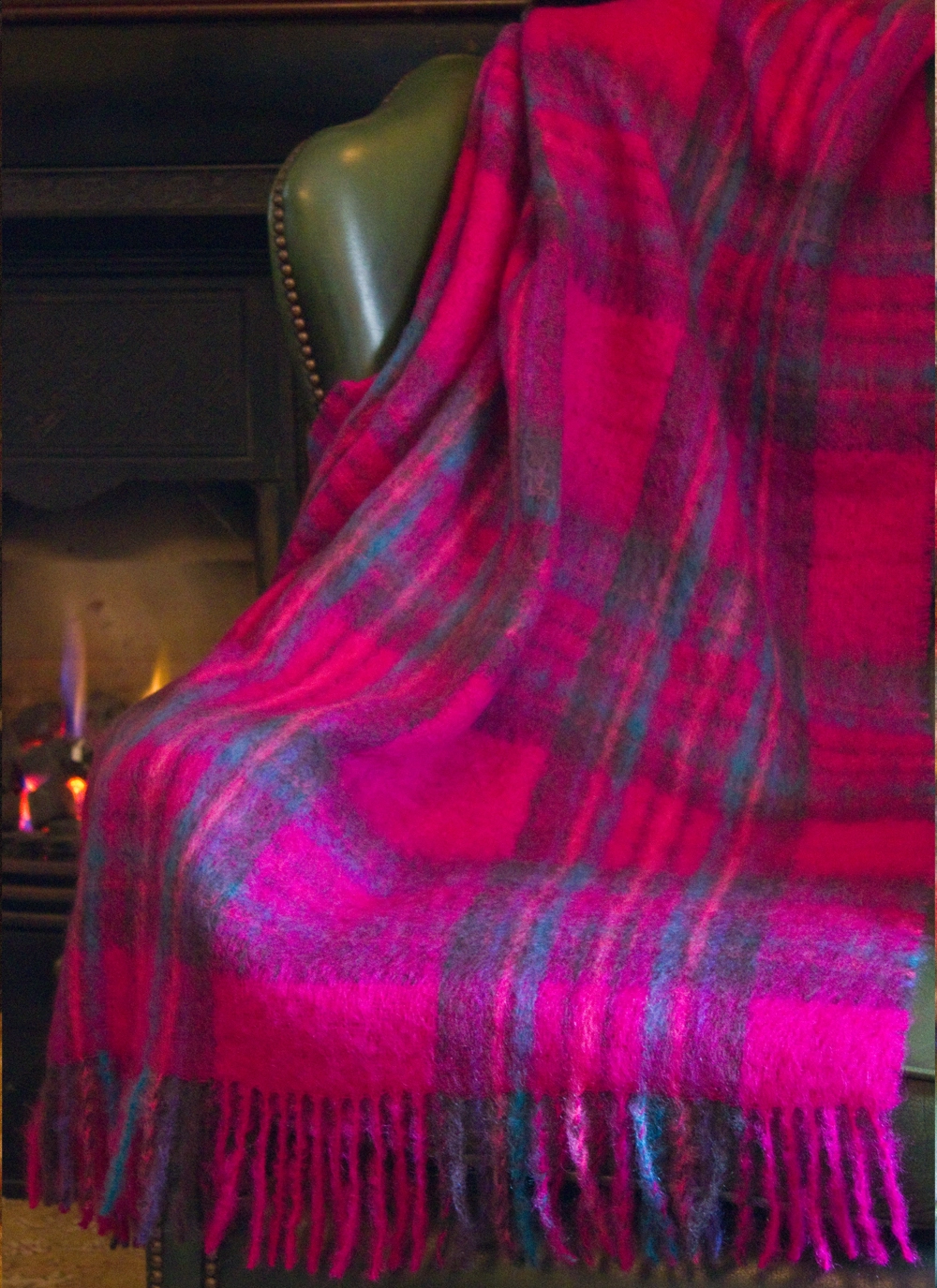 Blarney Mohair Throw - Wild Fuchsia Check 