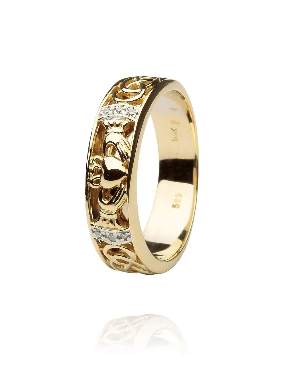 Ladies 14K Gold Claddagh Diamond Band