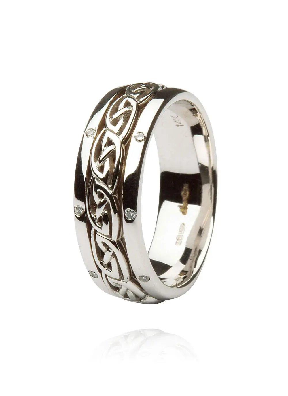 Ladies 14K White Gold Celtic Diamond Set Band
