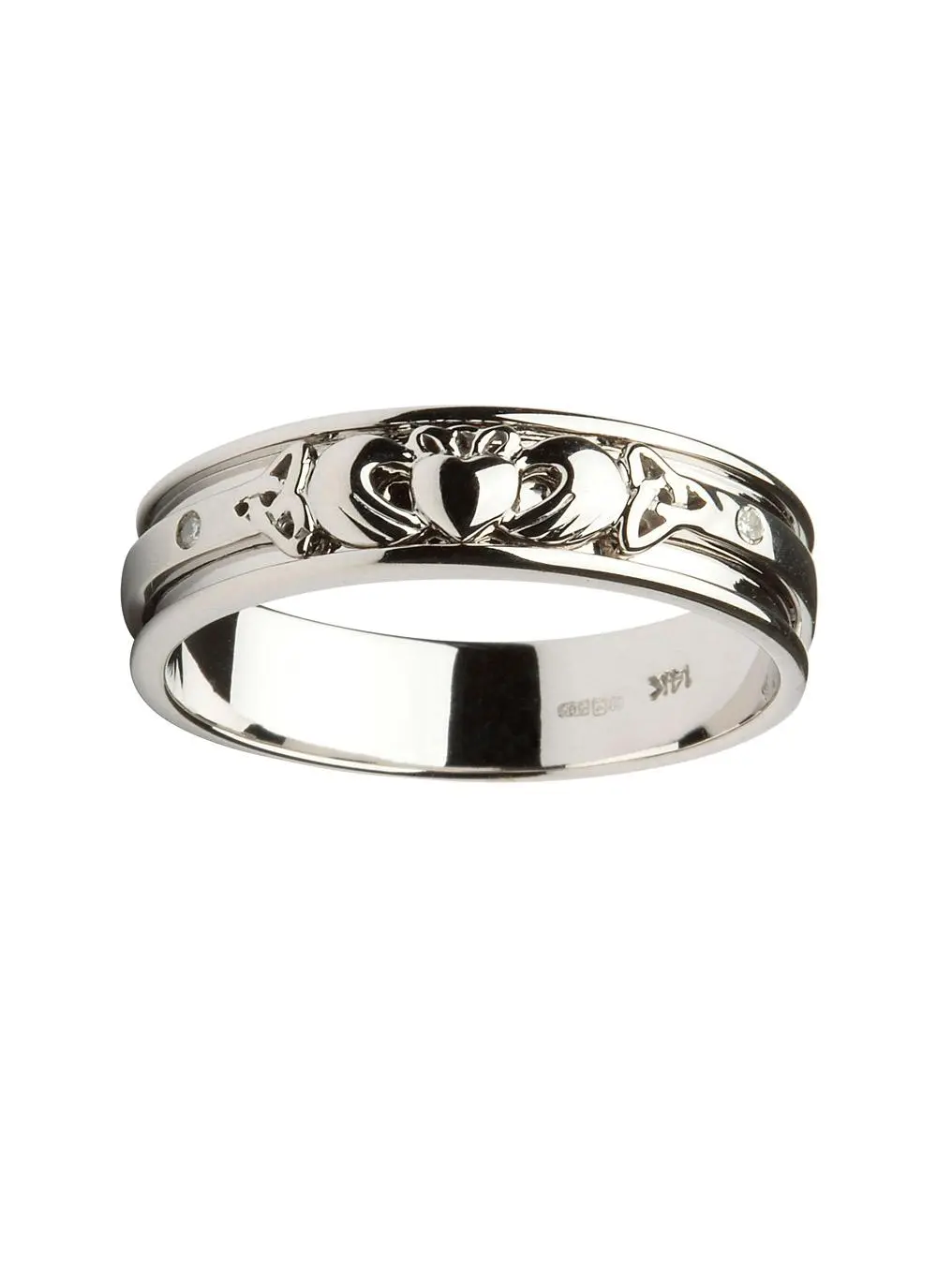 Gents 14K White Gold Claddagh Wedding Ring
