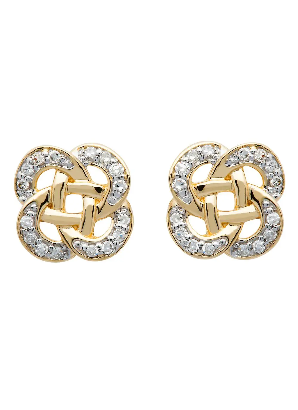 14K Gold Celtic Knot Diamond Set Stud Earrings