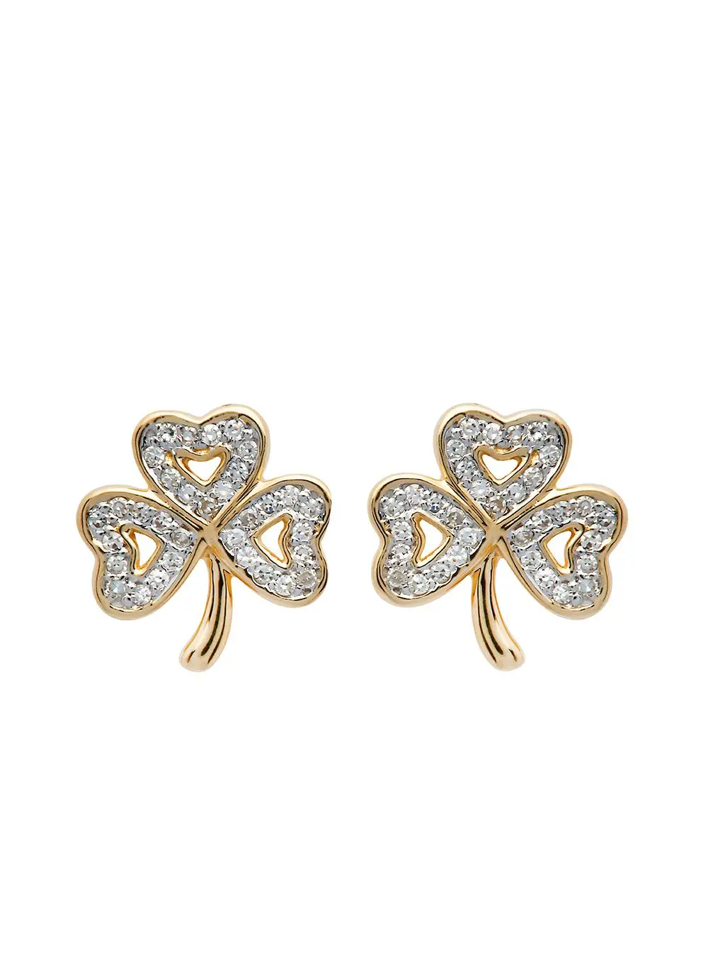 14K Gold Diamond Encrusted Shamrock Stud Earrings