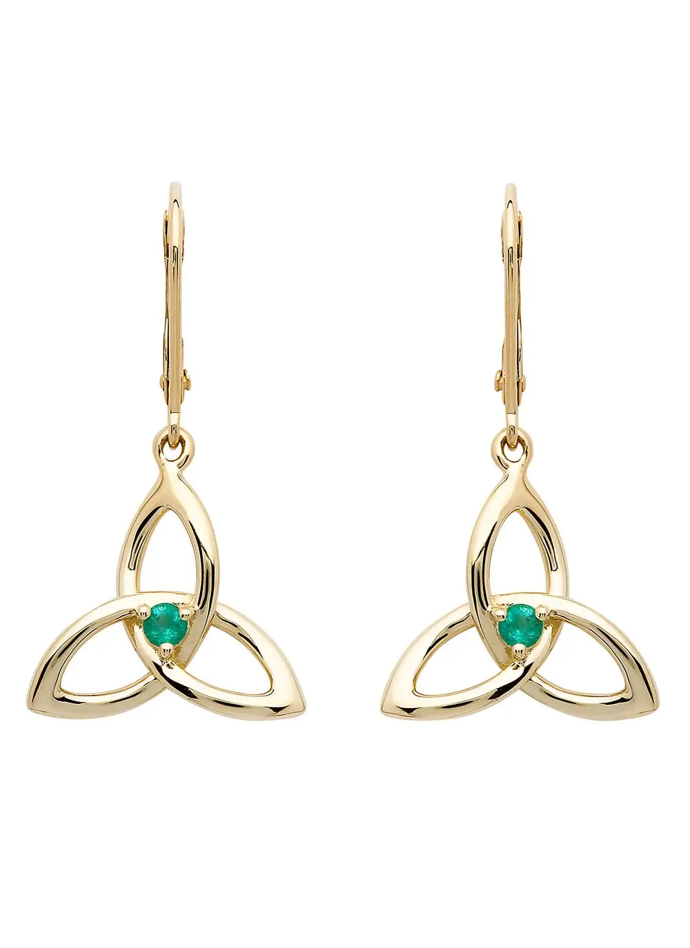 14K Gold Emerald Trinity Knot Drop Earrings
