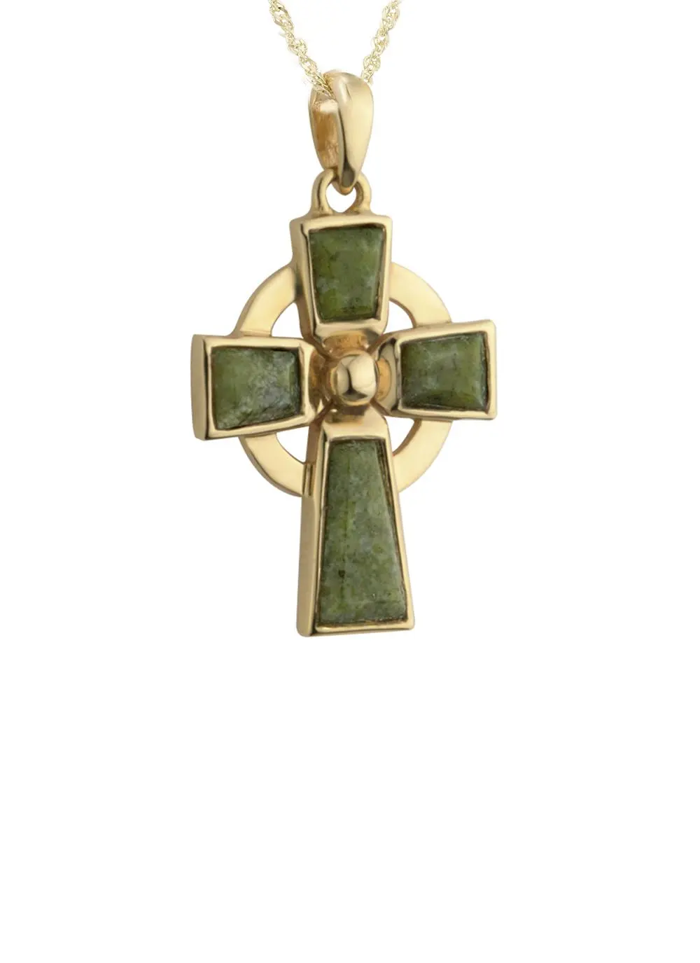 14K Gold Connemara Marble Celtic Cross