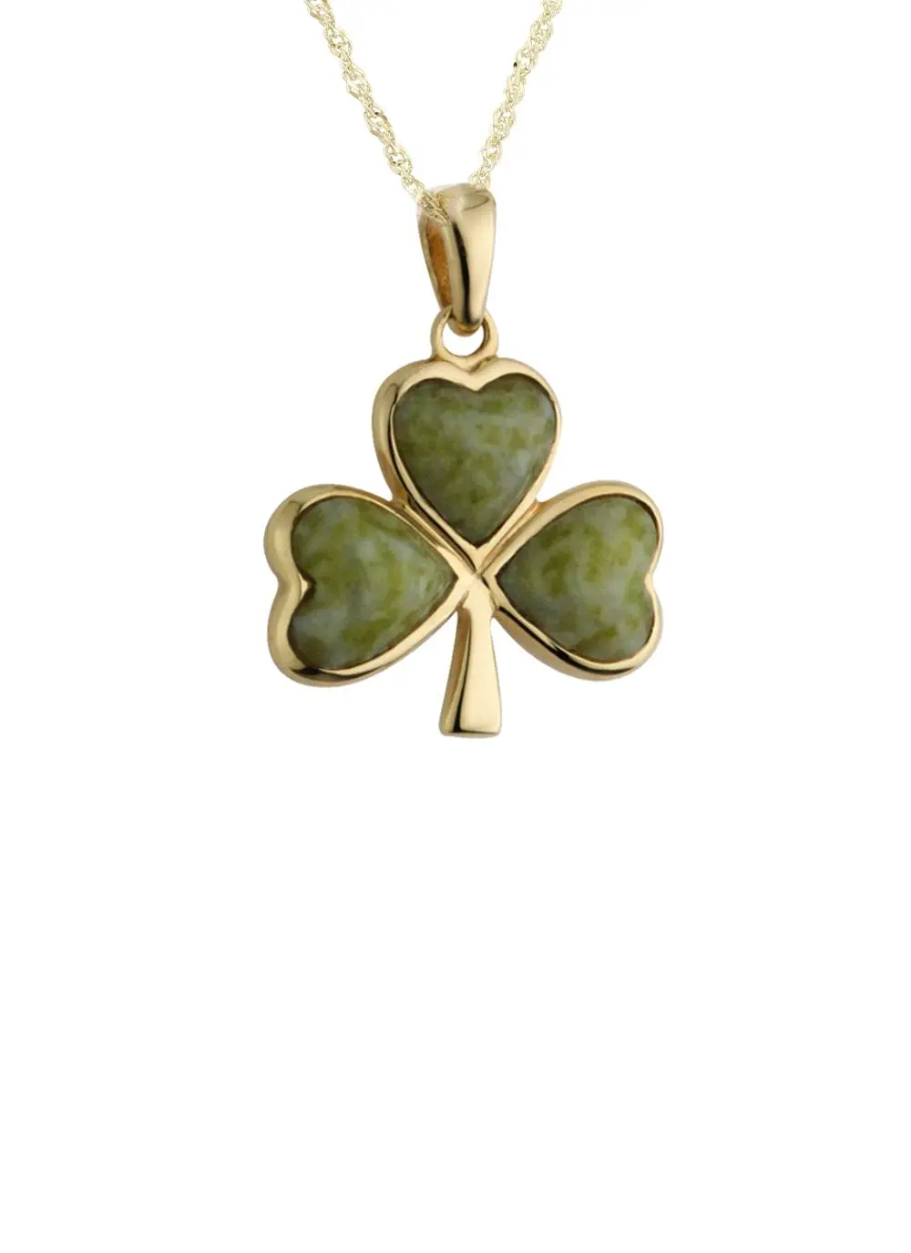 14K Gold Connemara Marble Shamrock Pendant