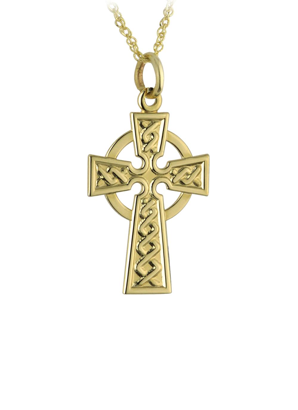 14K Gold Embossed Celtic Cross Pendant 