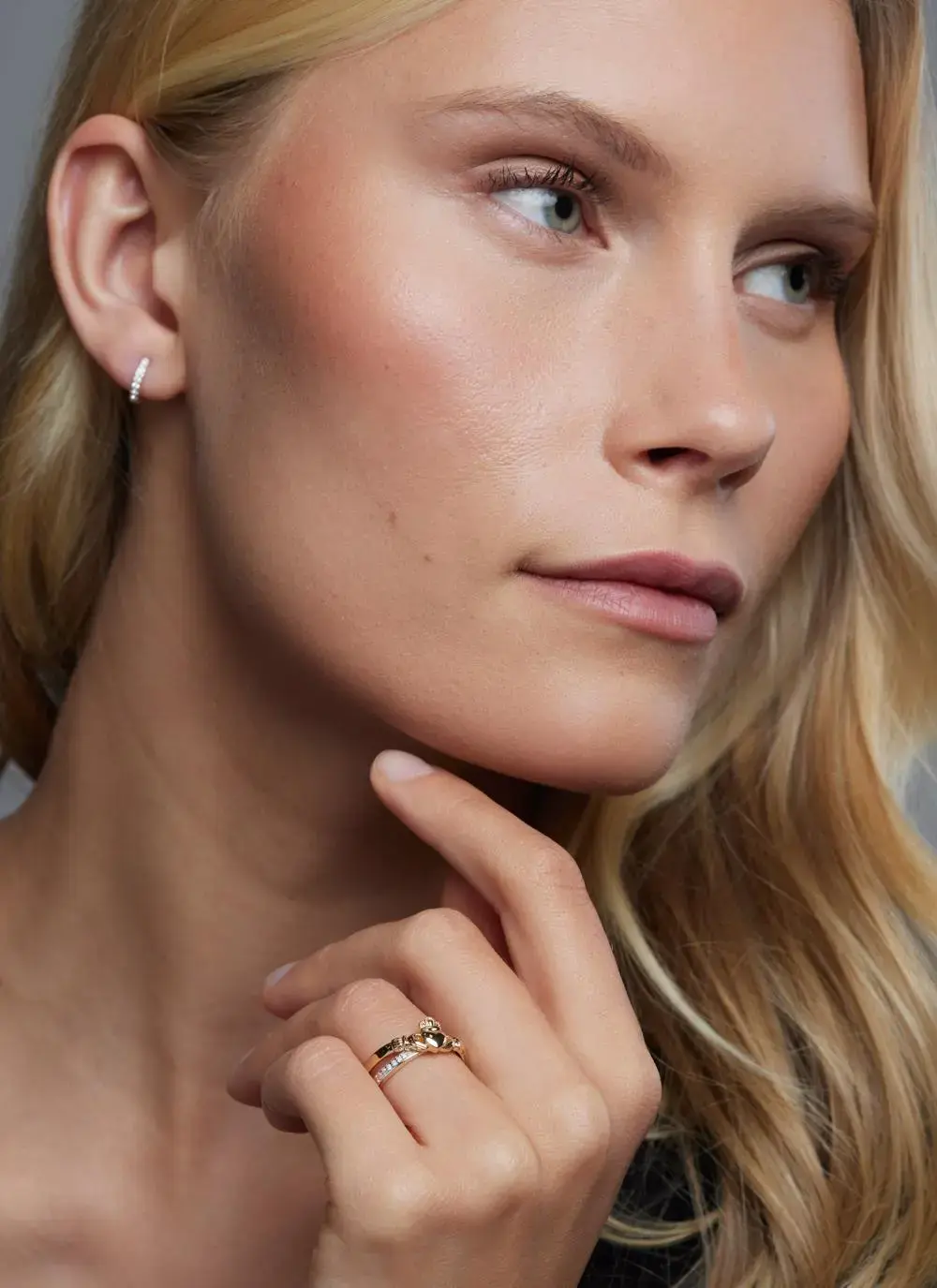 14ct Gold Diamond Claddagh Crossover Ring 