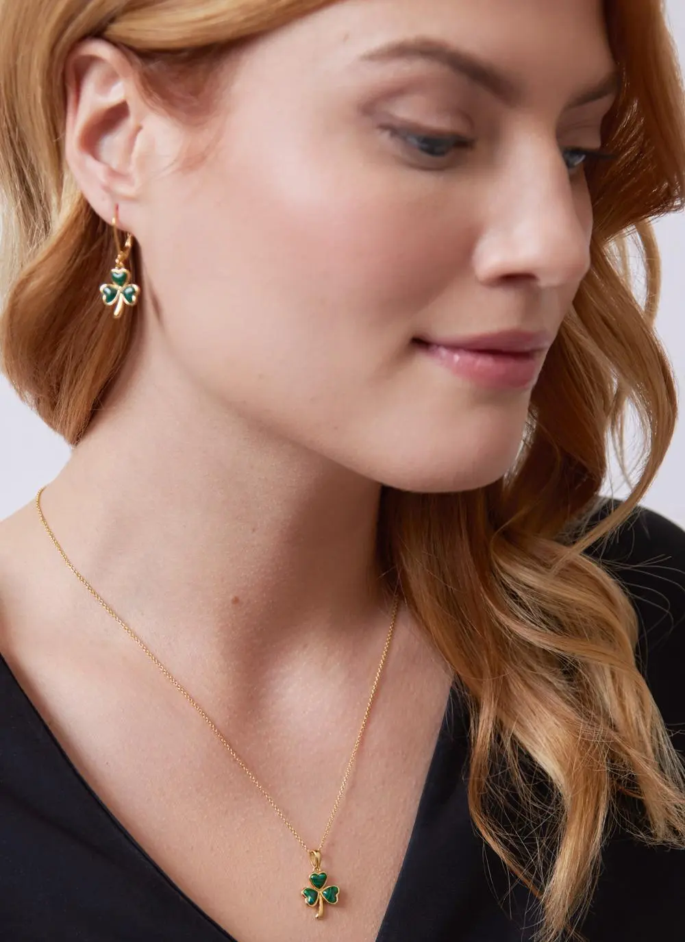 14ct Gold Vermeil Shamrock Earrings with Malachite