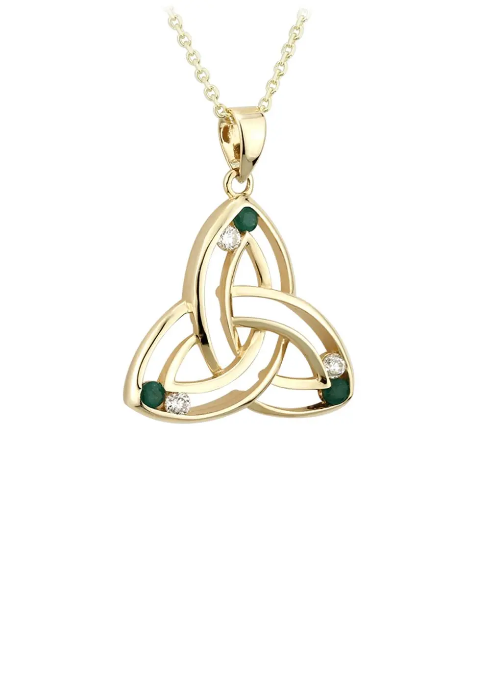 14K Gold Diamond & Emerald Trinity Knot Pendant