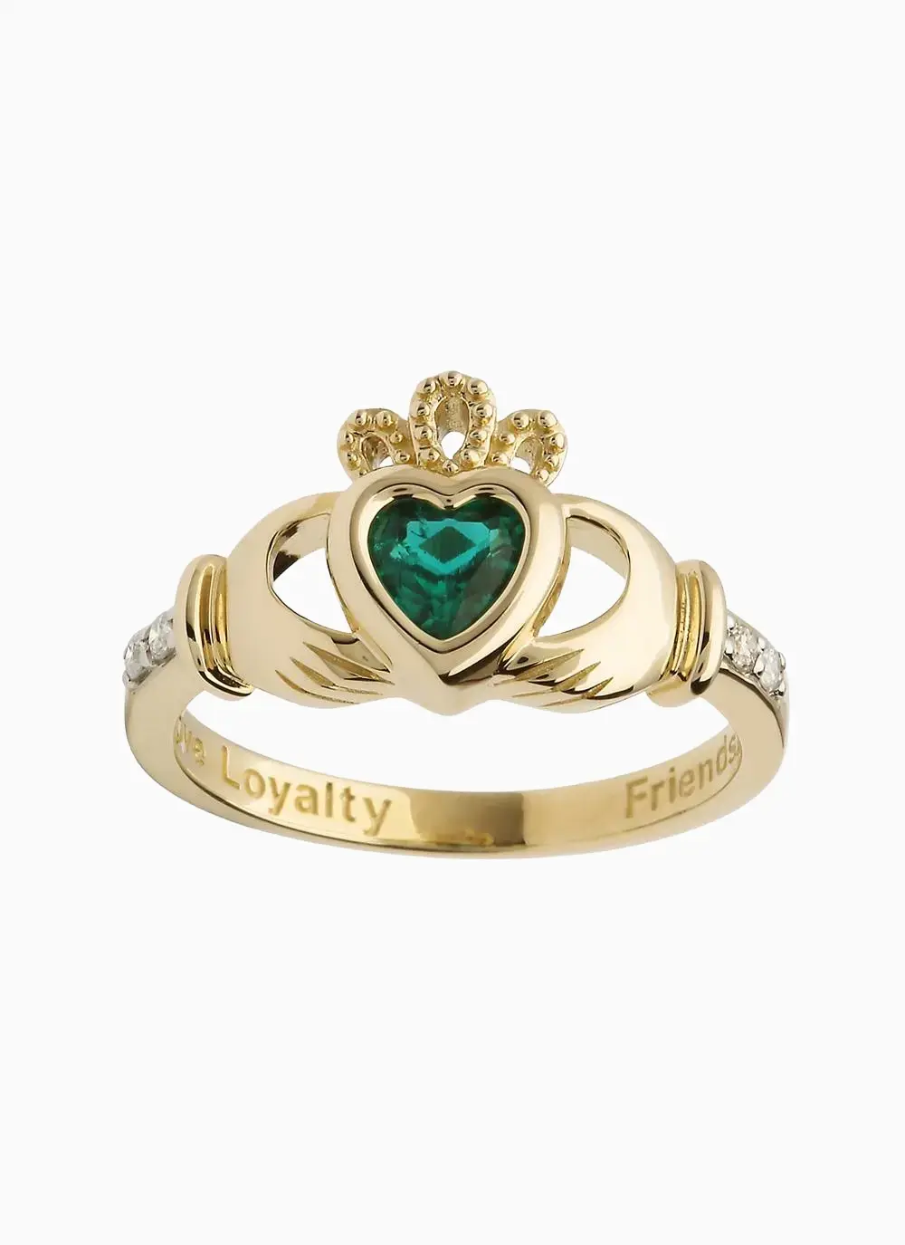 14K Gold Claddagh Ring with Emerald Stone