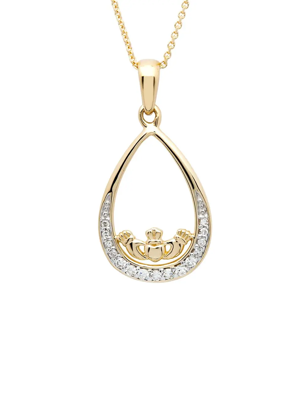 14K Gold Diamond Set Claddagh Pendant