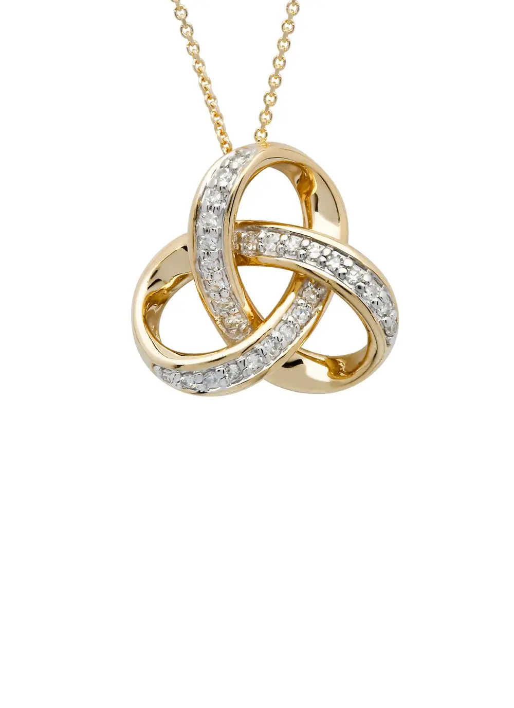 14K Gold Diamond Set Rounded Trinity Pendant