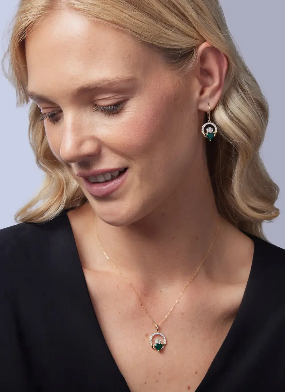 14K Gold Emerald Claddagh Earrings