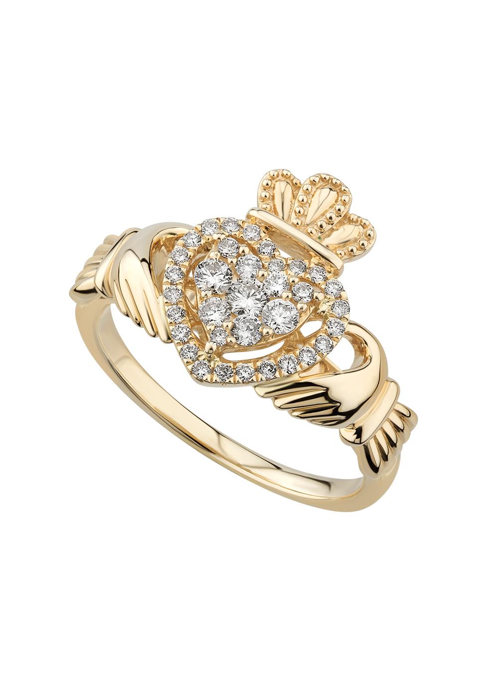 14K Gold Diamond Heart Claddagh Ring Blarney
