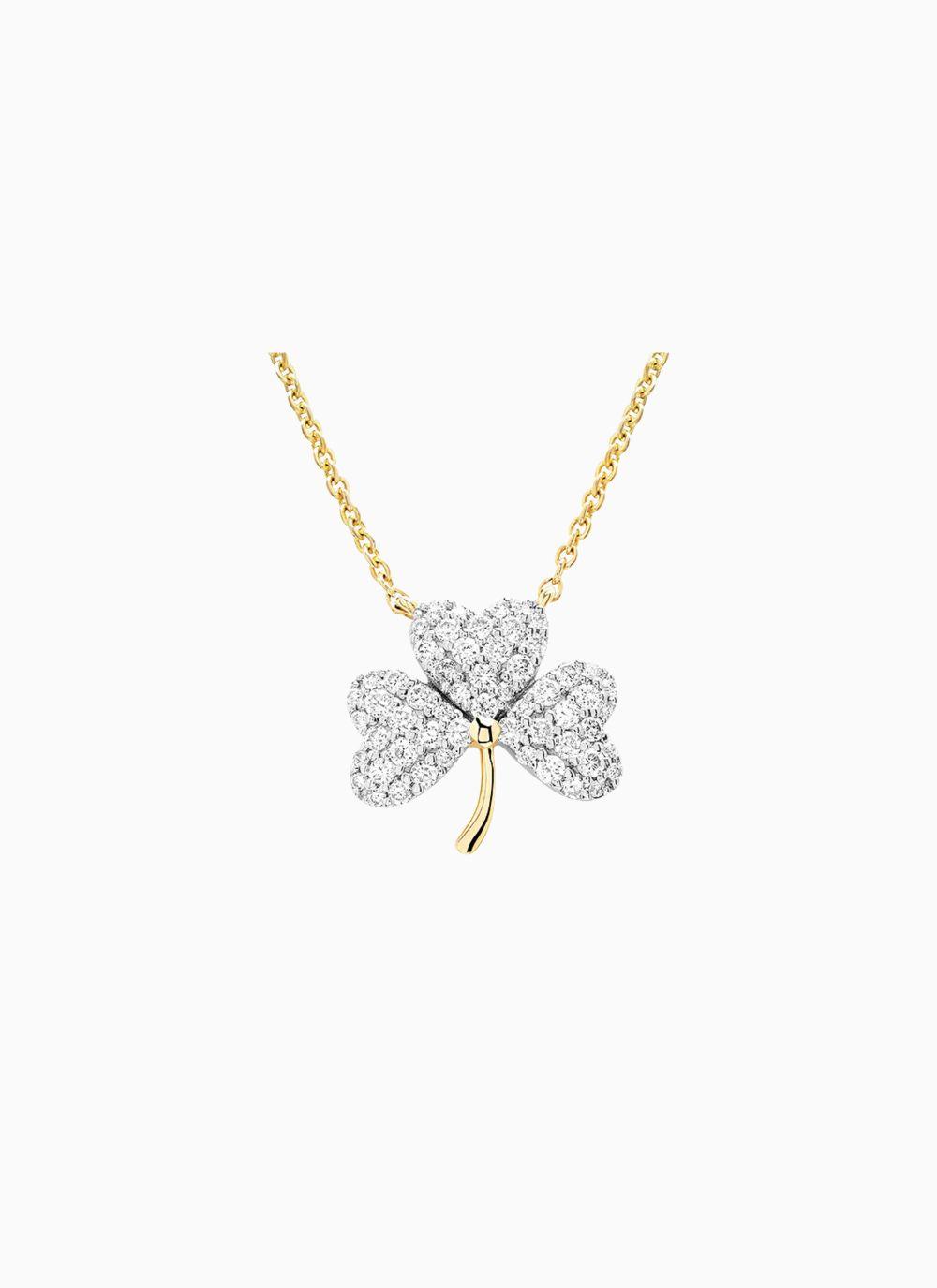 14K Gold Shamrock Necklace with Ethical Lab Diamonds