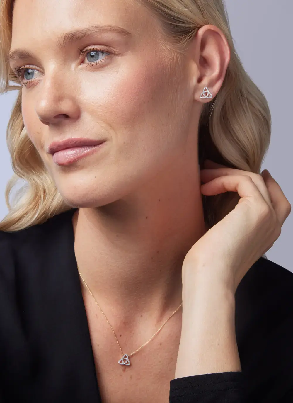 14K Gold Trinity Stud Earrings