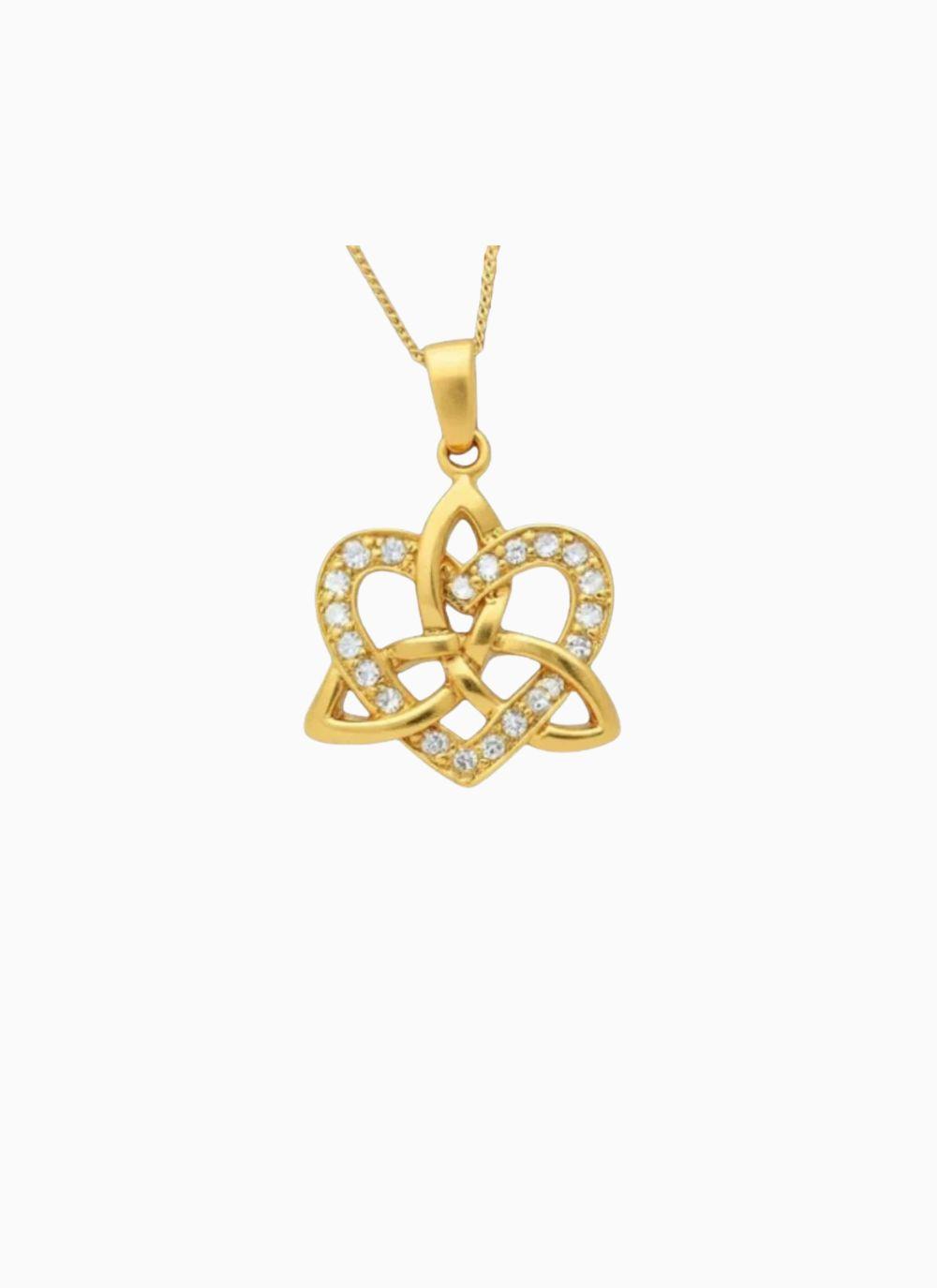 14k Gold Vermeil Trinity Heart Pendant with Ethical Cubic Zirconia