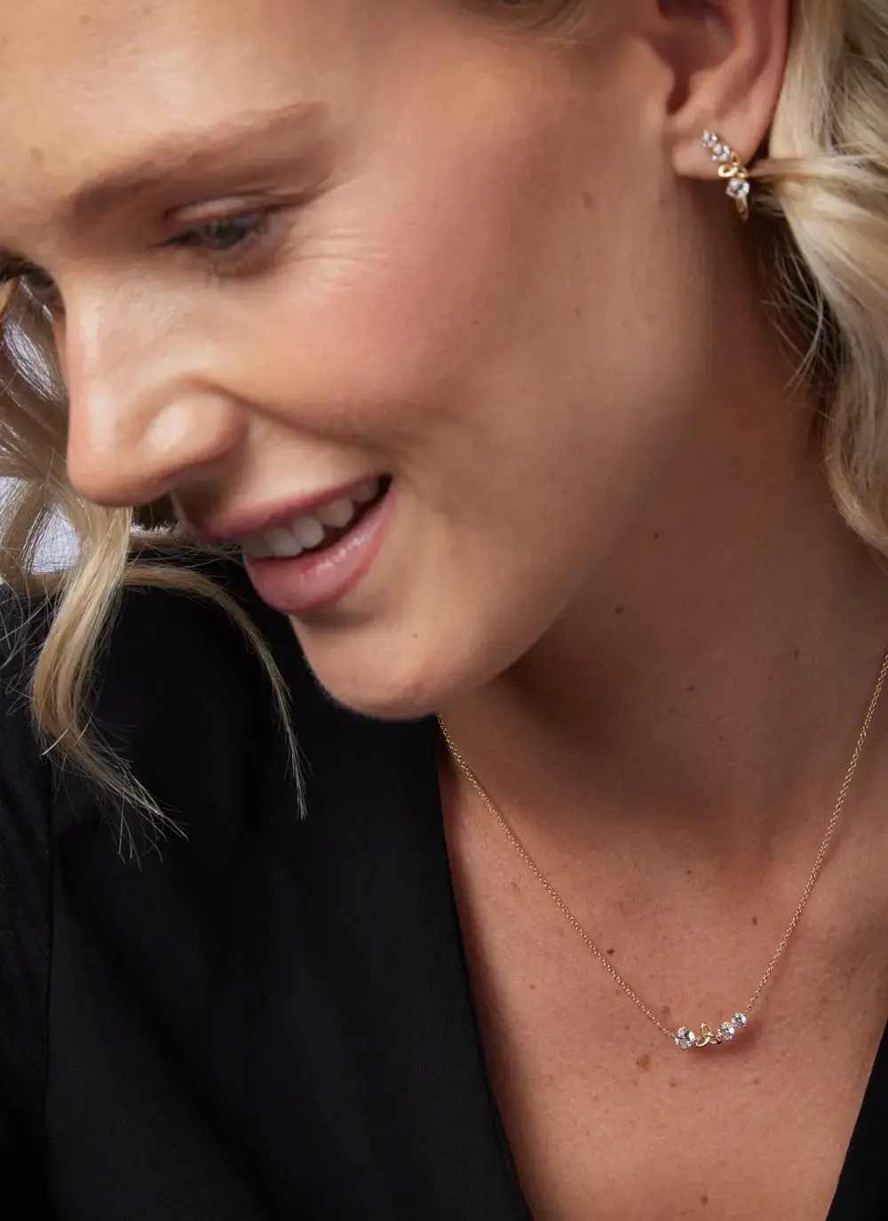 14K Gold Vermeil Trinity Knot Curve Necklace