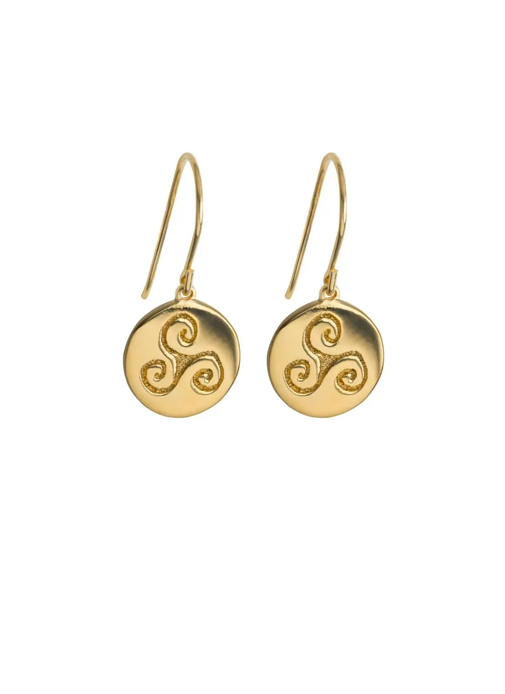 18K Gold Plated Triskele Disc Drop Earrings