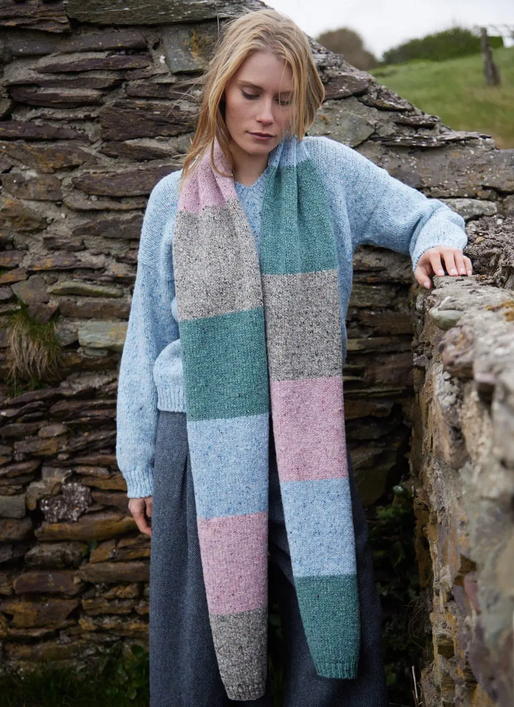 Fisherman Donegal Fleck Color Block Scarf Macaroon